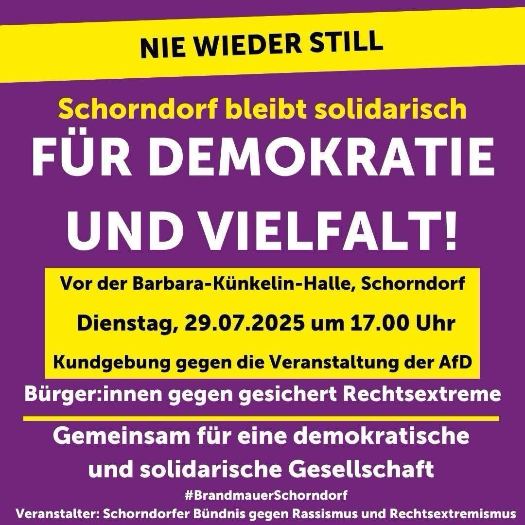 Aufruf zur Demo am Dienstag, 29. Juli 2025, 17.00 Uhr in Schorndorf